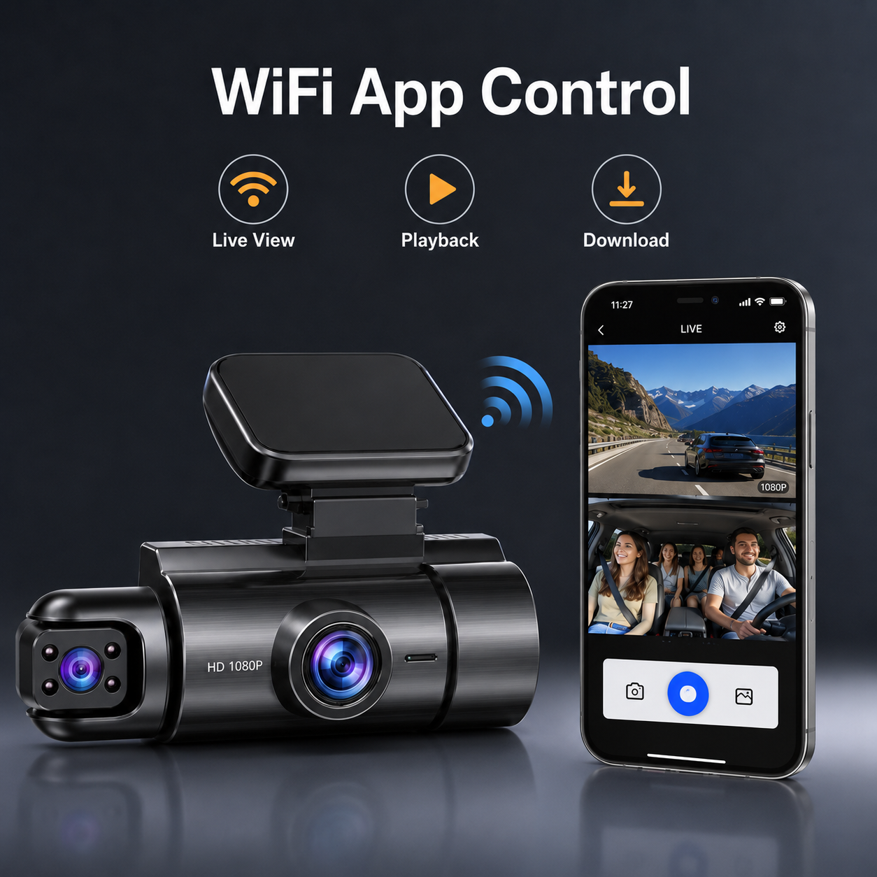 Dashcam Voiture Avant & Arrière WiFi - Vision Nuit 1080P